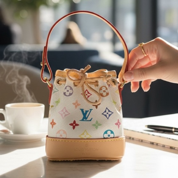 NWOT LV White/Tan Multicolor Mini Bag Bucket  - Bag Charm/Keychain - Picture 11 of 13